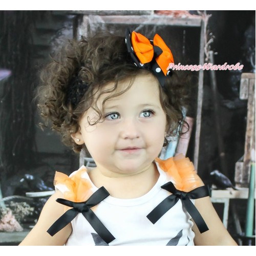 Orange & Black White Polka Dots Ribbon Bow Hair Clip H405 